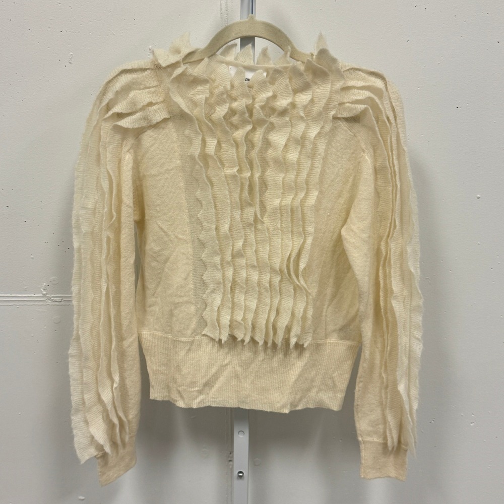 Sita Murt Cream Wool Alpaca Blend Ruffle Mock Neck Sweater Small Ivory White - Picture 3 of 14